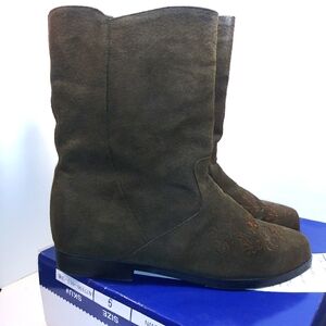 Jack Sprat Brown Suede Genuine Leather Floral Embroidered Sz 9 M  Boots Lori